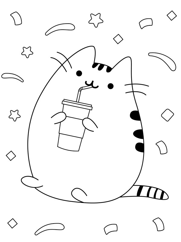 Pusheen pije Milkshake omalovánka