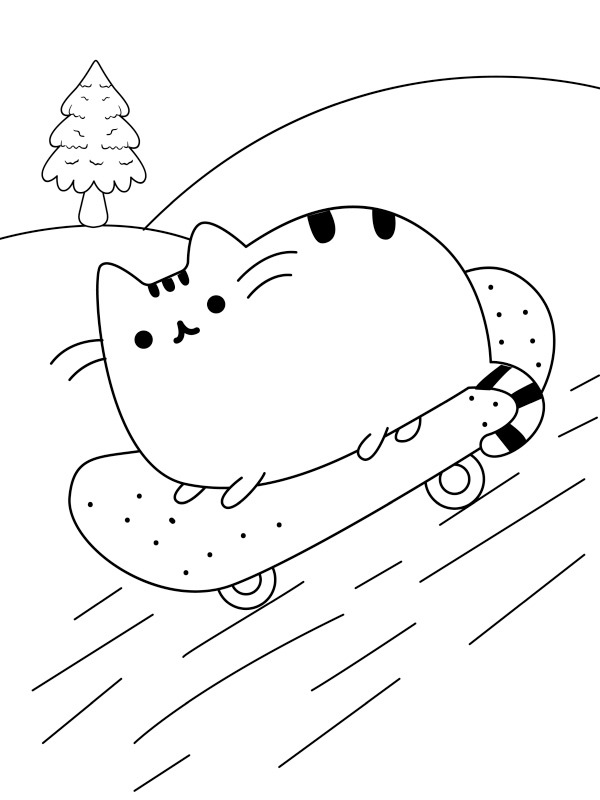 Pusheen na skatu omalovánka